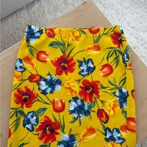 NYCC Women’s Floral Yellow Pencil Skirt Size XL Elastic Waist Stretch Waist